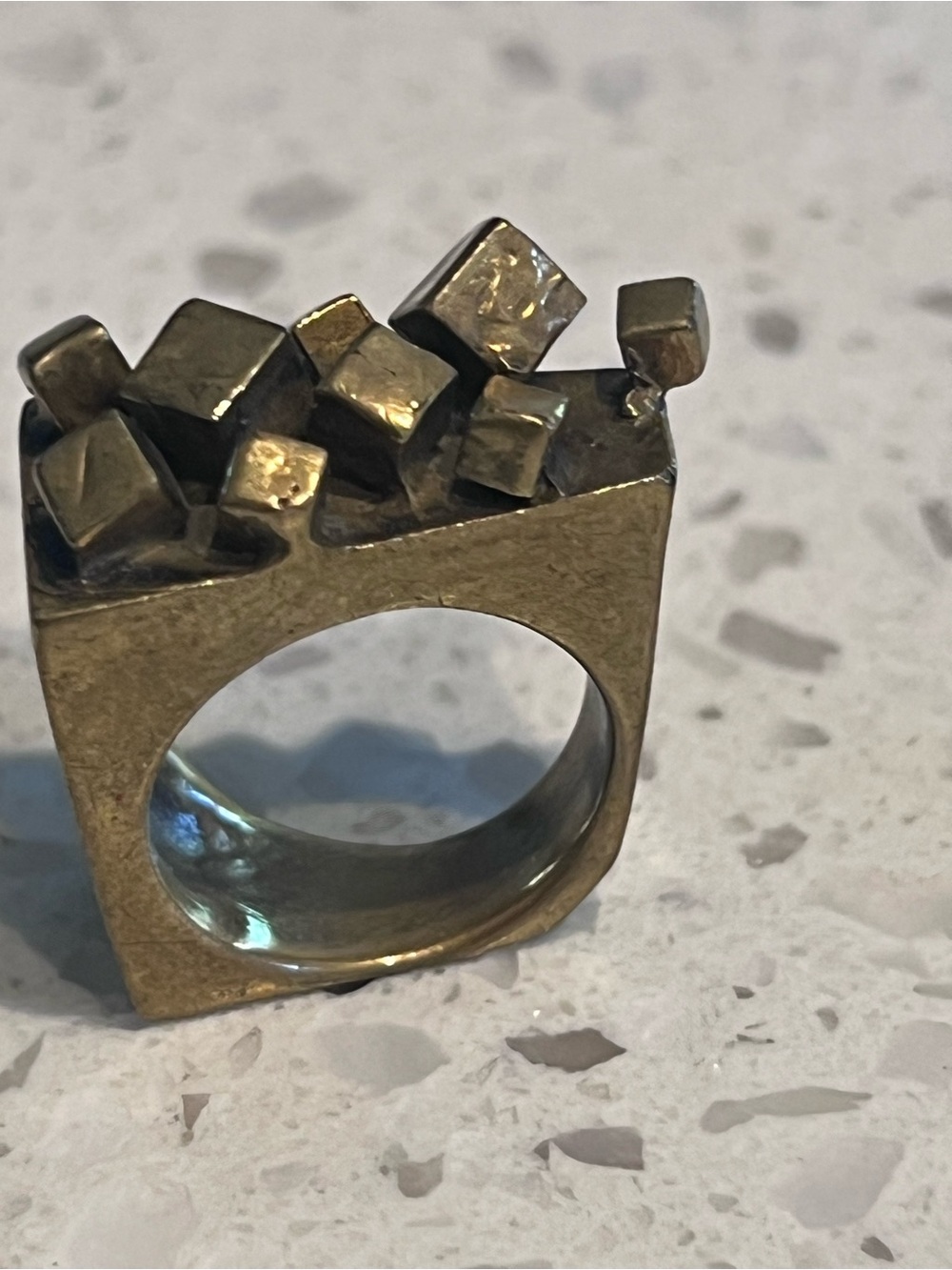6 brutalist vibe square box cube studio art brass geometric statement ring